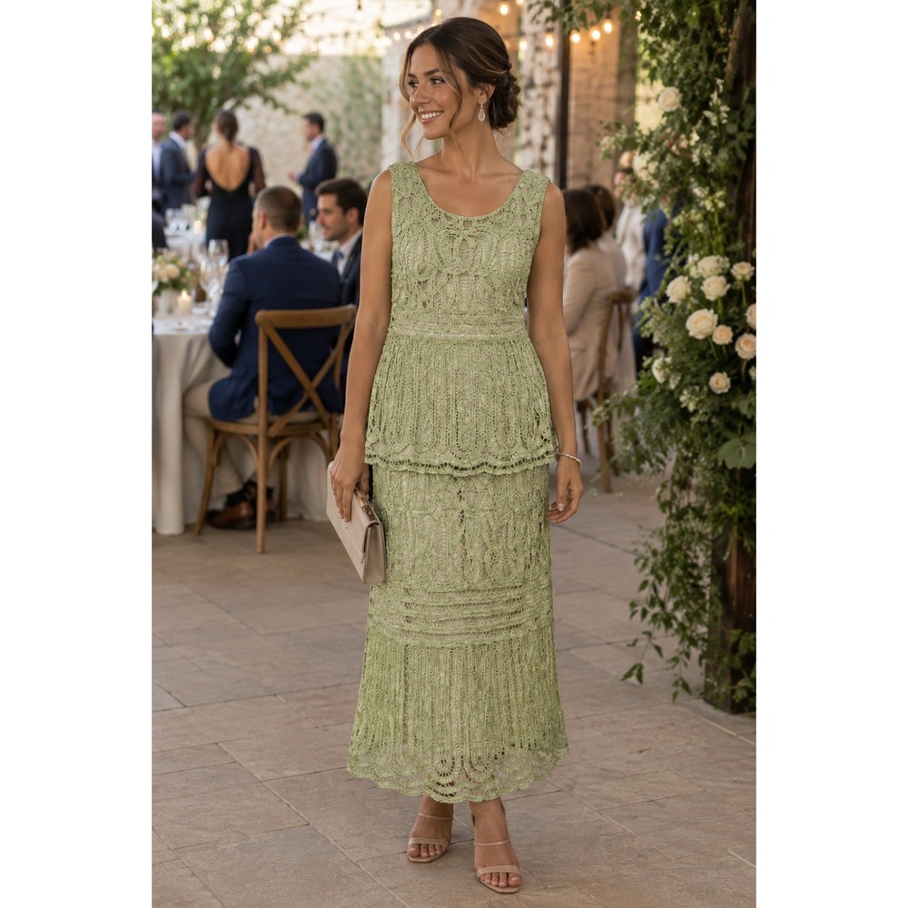 Krochetta by Papillon Sage Green Crochet Lace 2 Piece Skirt Set M Cottagecore‎